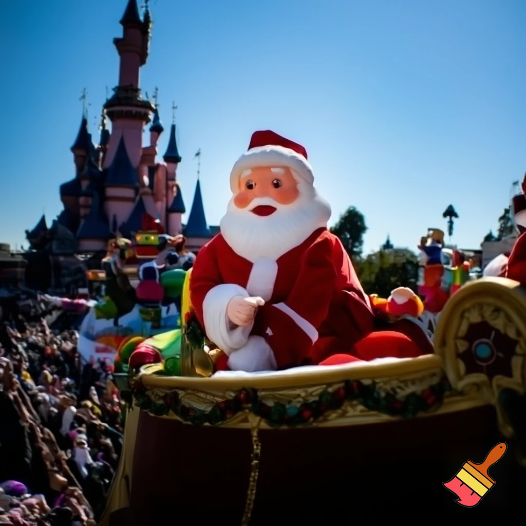 Santa Claus, France parade Paris Disneyland Santa sleigh castle Paris Santa Claus a big parade stage stage