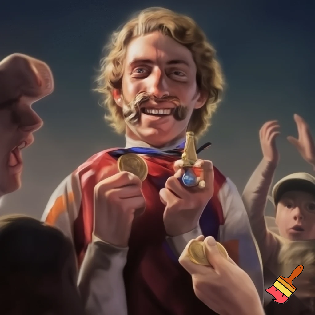 crer un image :Fillino et un frele jeune homme cheveux friser. Il est adult est petit. Sur ses doigt brillent trois chevaliere de c'est victoire passer. Il est favoris pour gagner la course du lendemain. Celebre jockey du phoenix. très acclamer. Il se gonfle de fierter devant la reaction des fan. Il a jamasi quitter la ligne de depart. fillino pleure. il fais des course d'escargot. style realiste
