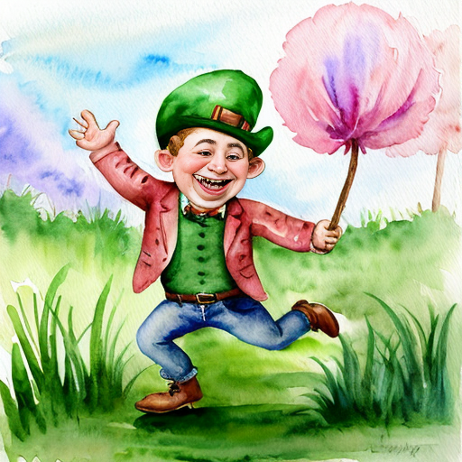 leprechaun running through grass laughing hysterically