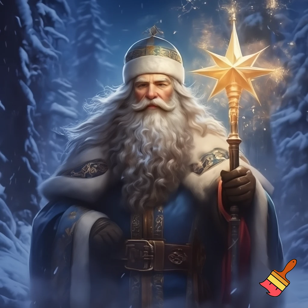 Russian Santa Claus magic one staff walking stick with a star real Santa Claus, Santa Claus