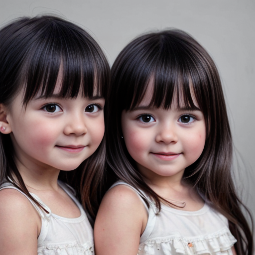 Generate a family photo of 2year old year old triplet girls with black hair make sure they have black hair
