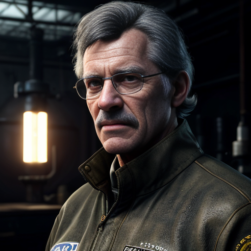 Cinematic portrait of Ingeniero Valdés, a rugged elderly scientist with weathered skin and sharp grey eyes. He wears a heavy olive-drab tactical field jacket over a dark red sweater. Messy salt-and-pepper hair, thick dark-rimmed glasses with visible scratches. Holding a retro-futuristic bronze device with glowing blue tubes. Hyper-realistic, 8k resolution, detailed texture, dark workshop background with floating dust particles, gritty atmosphere, moody lighting.
