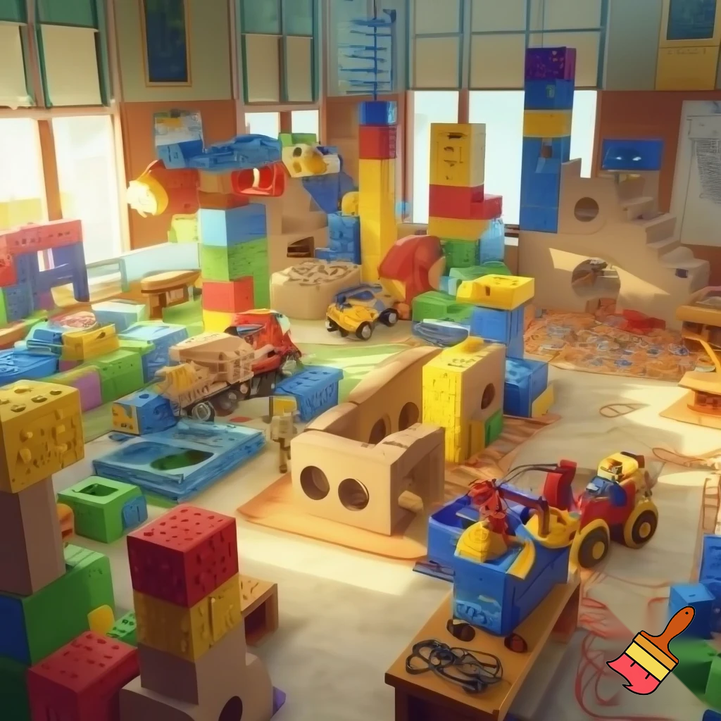 crea un aula con Sector de construcción: bloques, piezas grandes, encajes