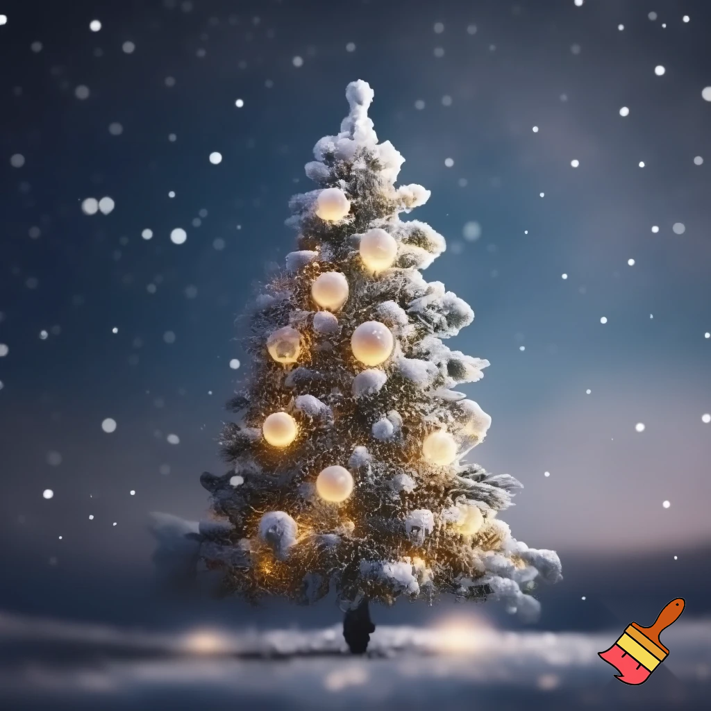 snow with a christmas tree