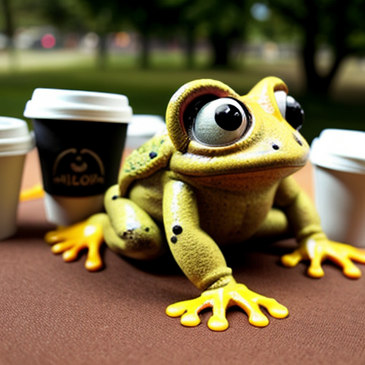 A hillarious, funny boho toad with its ammount of hippie colored coffee cups.