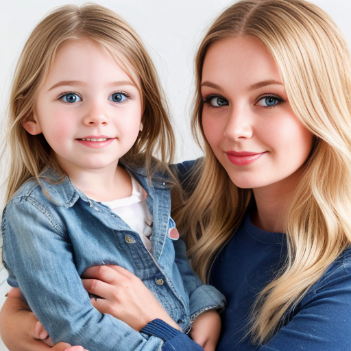 create a daughter that is 2 year with blonde hair and blue eyes and mother who is 27 years old with dirty blonde hair and blue eyes