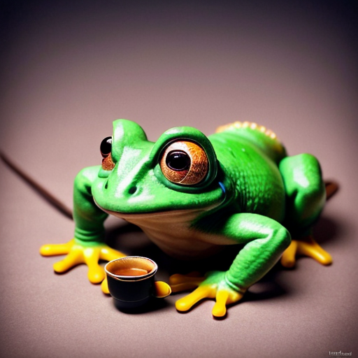 A hillarious, funny boho toad with some hippie colored coffee cups. Psychedelic decorated background.