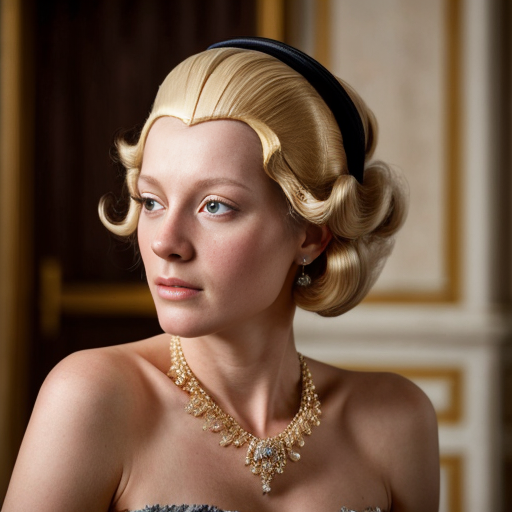 a woman wears a rococo powdered wig in versailles