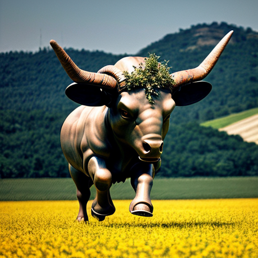 Crazy minotaur that is runind in a flat field made out of rocks
