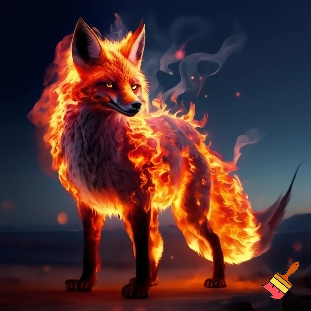 fantasy fox made out of fire