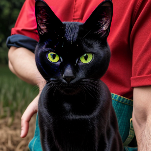 2d Milo the black cat the farmer red shirt and blue overalls and green boots