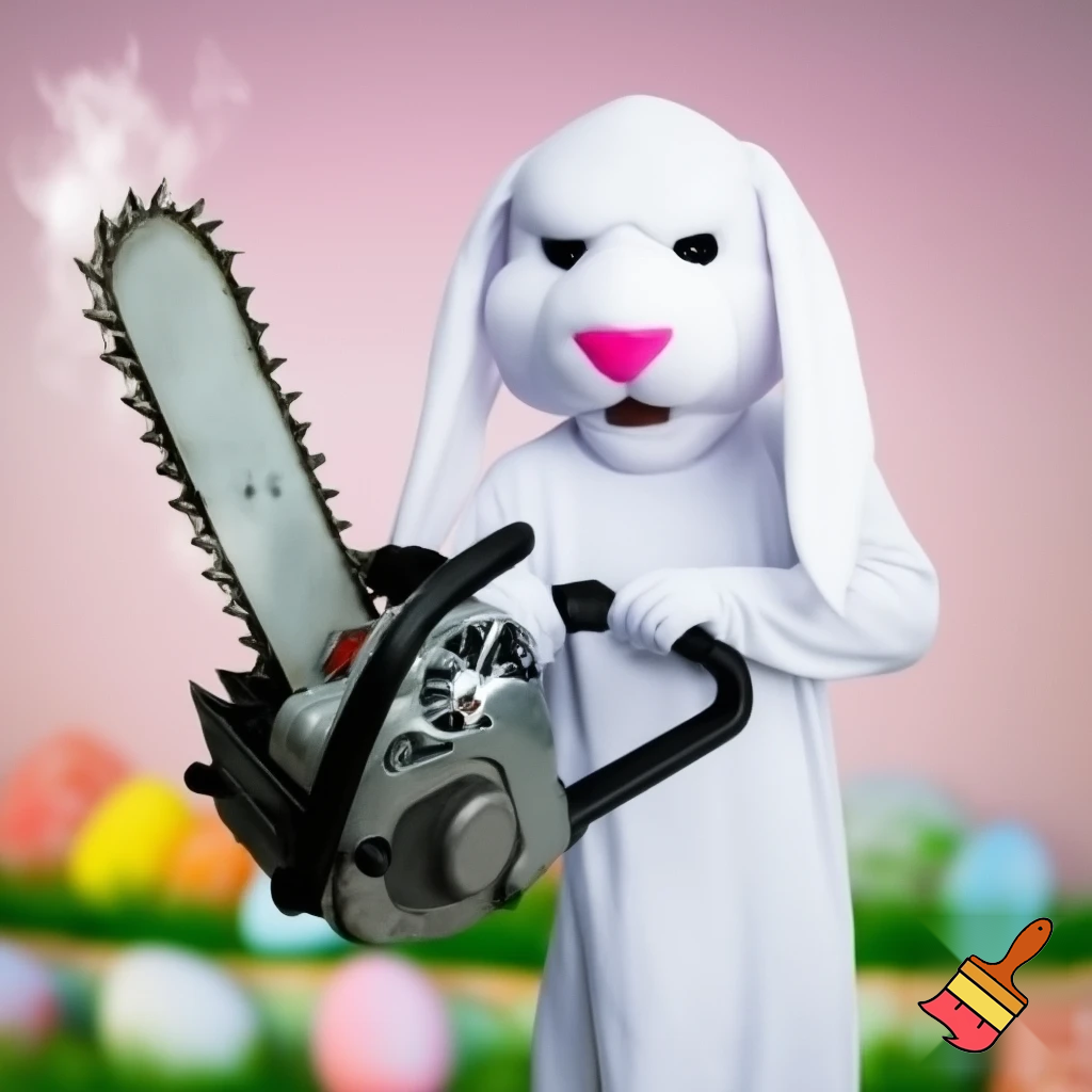 Easter bunny mascot costume top hat🚪 Easter bunny with a chainsaw