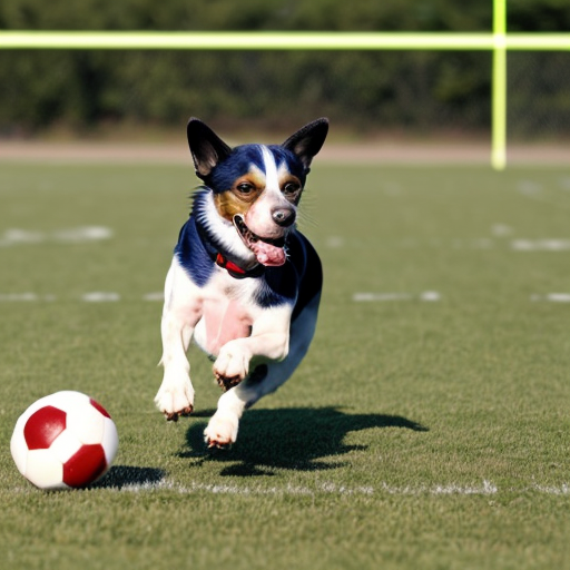a dog playing football
