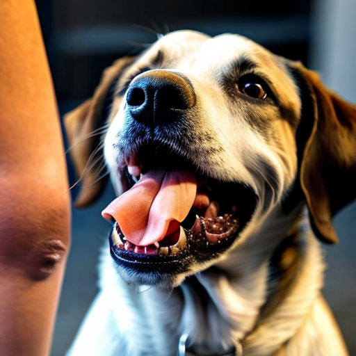 A dog that's tongue is so long and it is going into a woman's mouth