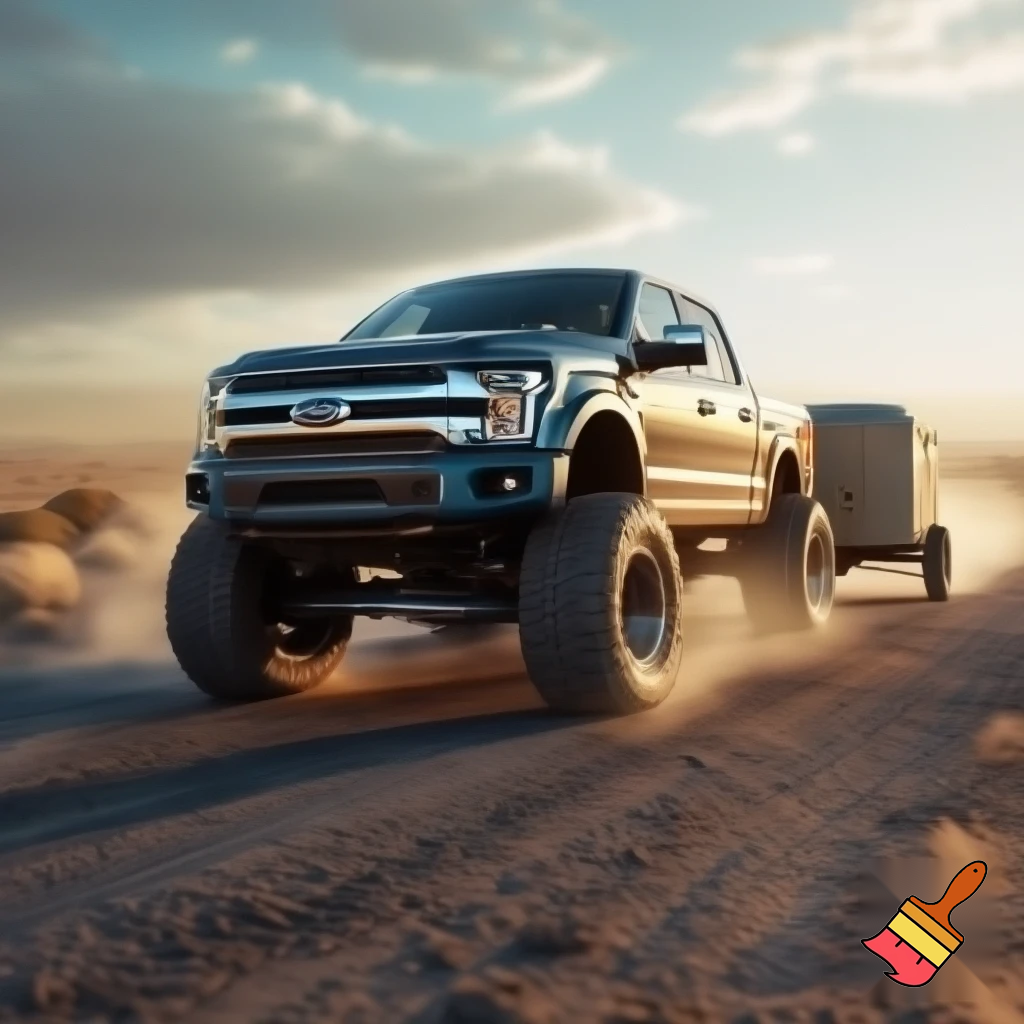 PC Tire ford truck pulling a very small trailer