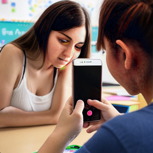 Goretzka play game on apple phone and Vanessa play game on apple phone at the classroom 