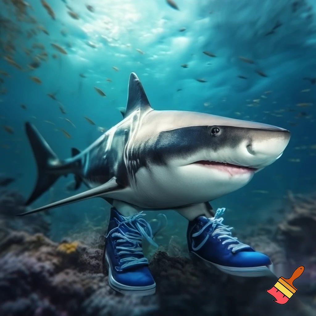 shark with blue shoes
