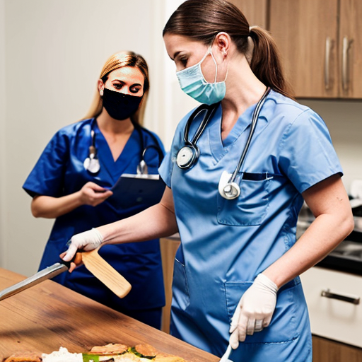 nurse using large spatula to flip a patient 