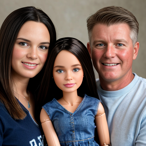 make a family photo of 3 with a 3 year old barbie and a 15 year old ken with there dad