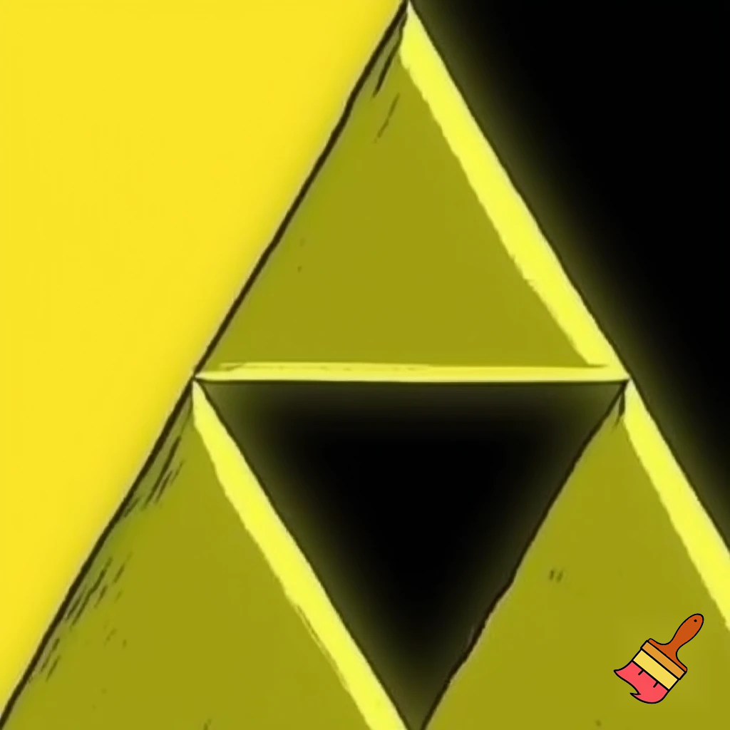 I would like the triforce from Zelda with a black backround  and the triangles being amarillo