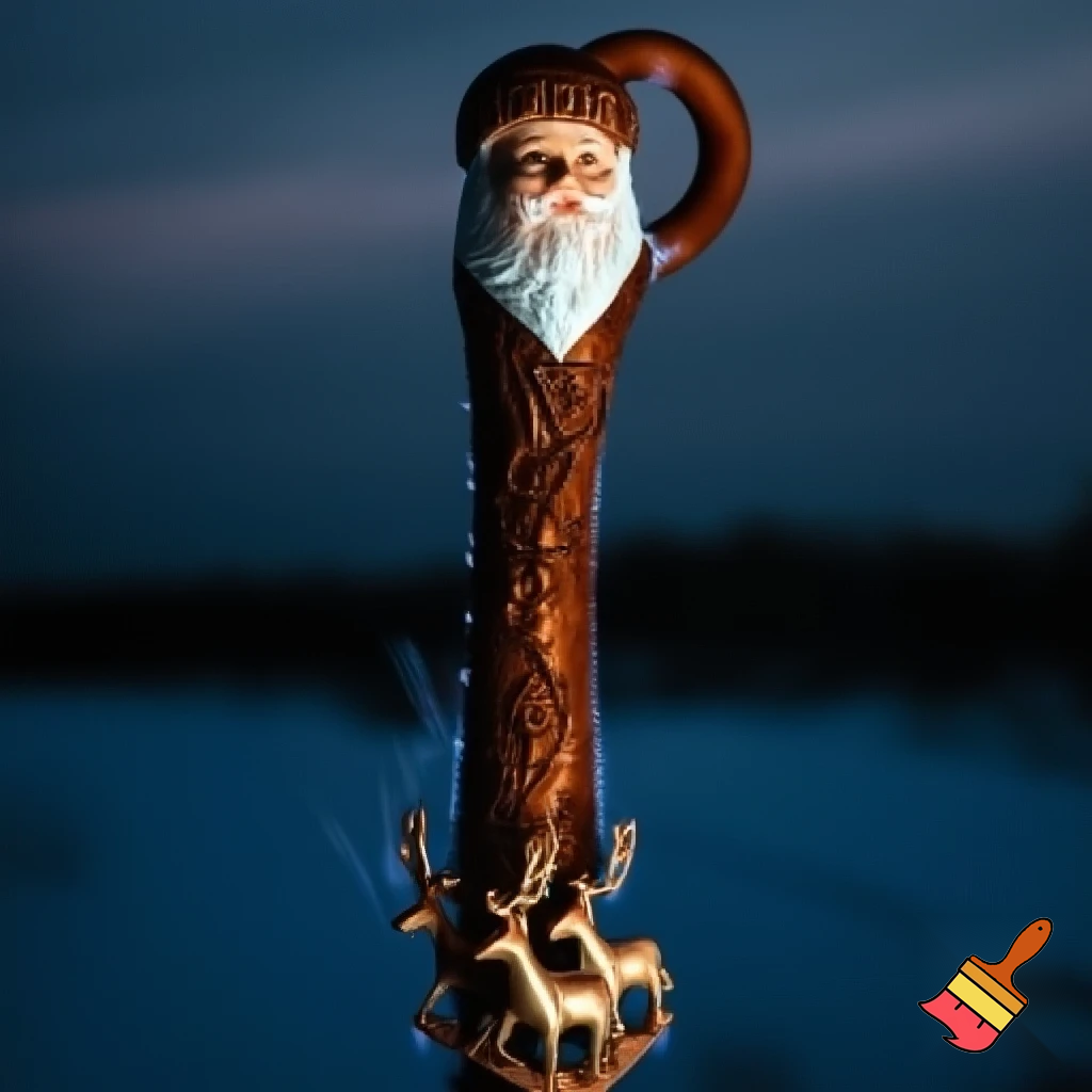 Russian Santa Claus walking stick with with t reindeers magic walking stick