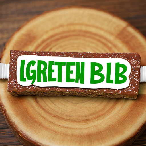 generate an image of a protein bar which is yellow and green with the words little bits on it