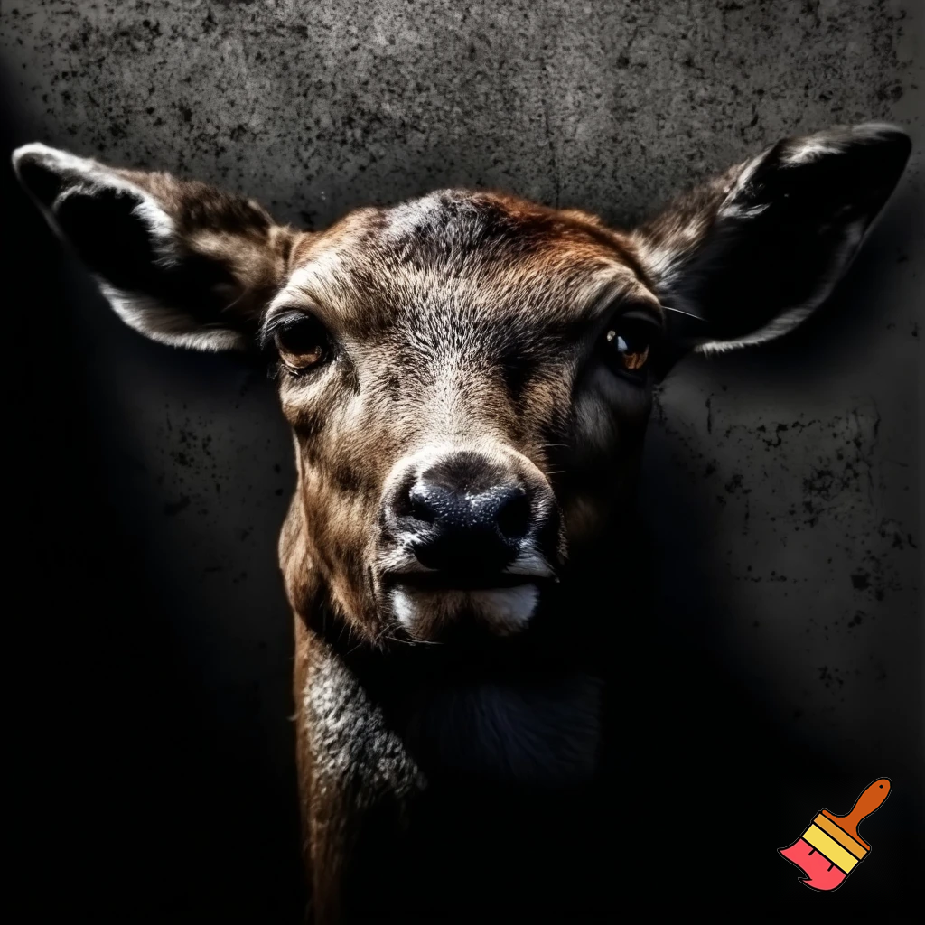 picture of a mugshot deer with scars and a serious face