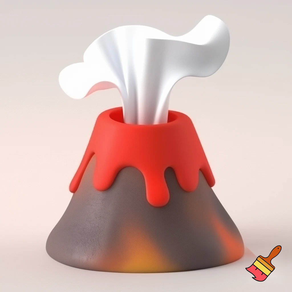 Create a packaging for a tissue box in the shape of a volcano with red tissues coming out from the top of the volcano."