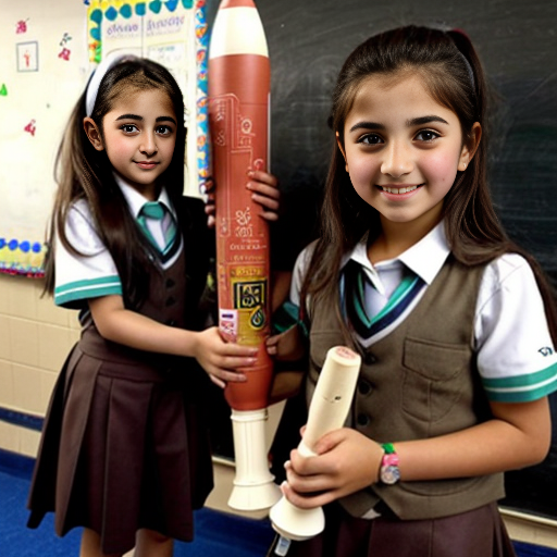 iranian elementary school girls holding a 6 foot long missile 