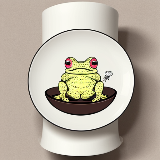 A hillarious, funny boho toad with some hippie colored coffee cups. Psychedelic decorated background. Pop hard style.