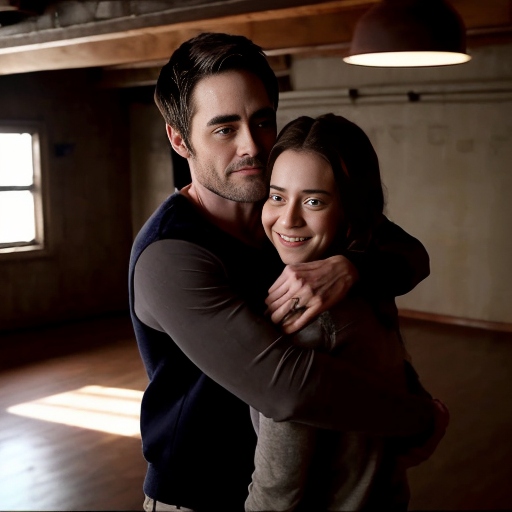 derek Hale hugging his girl named Cora in his loft