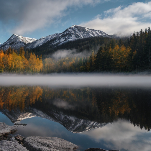 A breathtaking 4K ultra-high-definition landscape wallpaper, photorealistic, shot with a 50mm lens at golden hour. A serene mountain lake reflecting snow-capped peaks and vibrant autumn forests, mist rising gently from the water, soft sunlight breaking through clouds, rich textures in rocks and foliage, cinematic lighting, extremely detailed, sharp focus, no watermark, 16:9 aspect ratio.