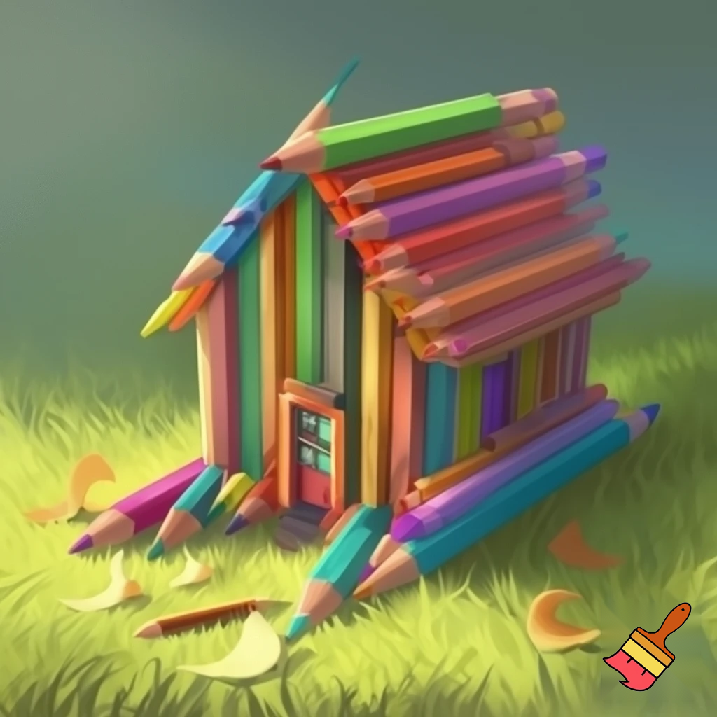 a house made out of color pencils