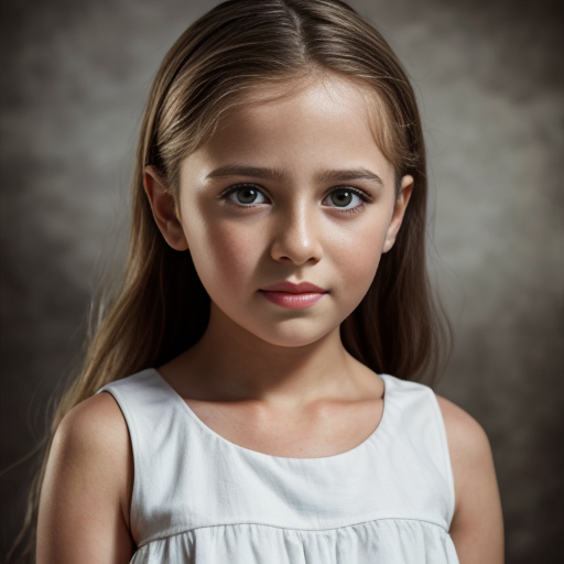 Turkish little girl, at age 9, blonde hair, white dress