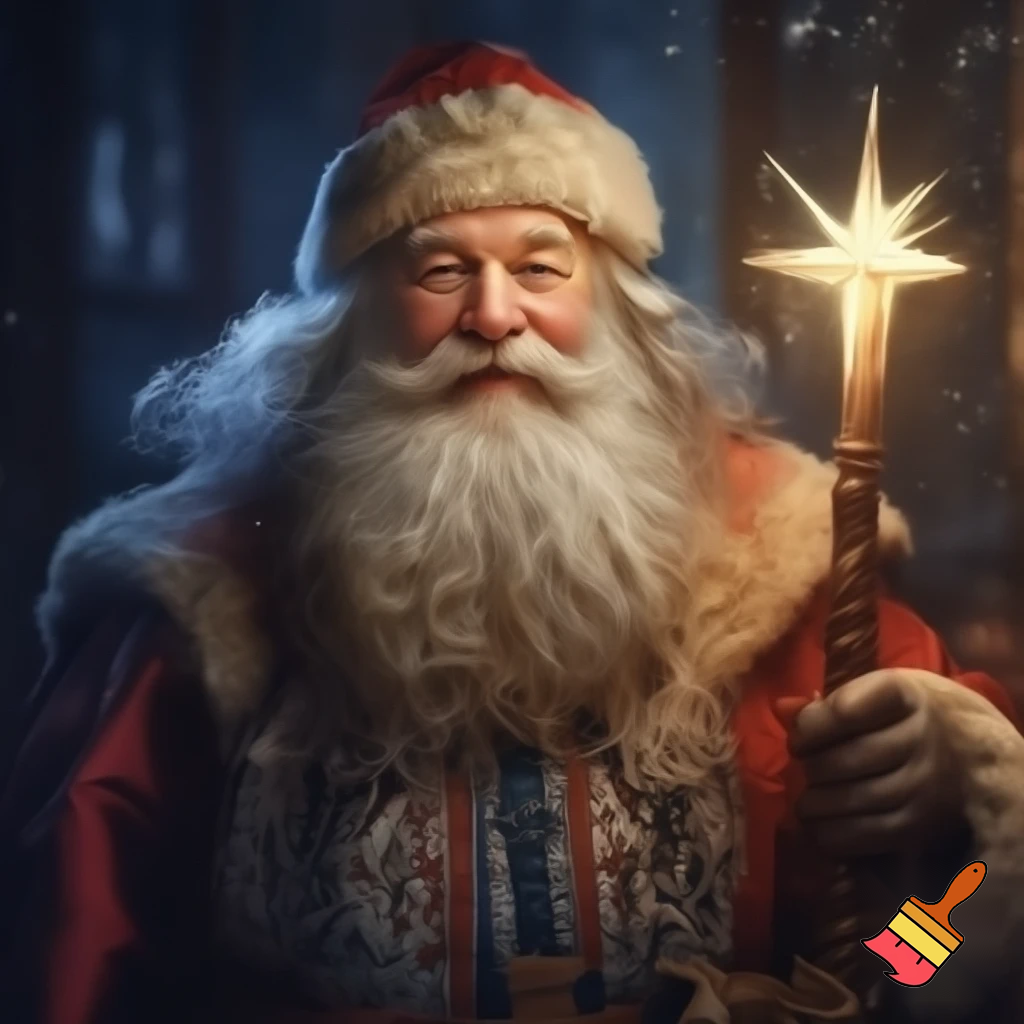 Santa Claus Russian walking stick Santa Claus holding the walking stick with a star real people