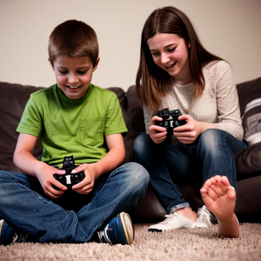 Create an image about a kid playing video games like a game boy and other one with the same kid now adult enjoying playing with the same console.
