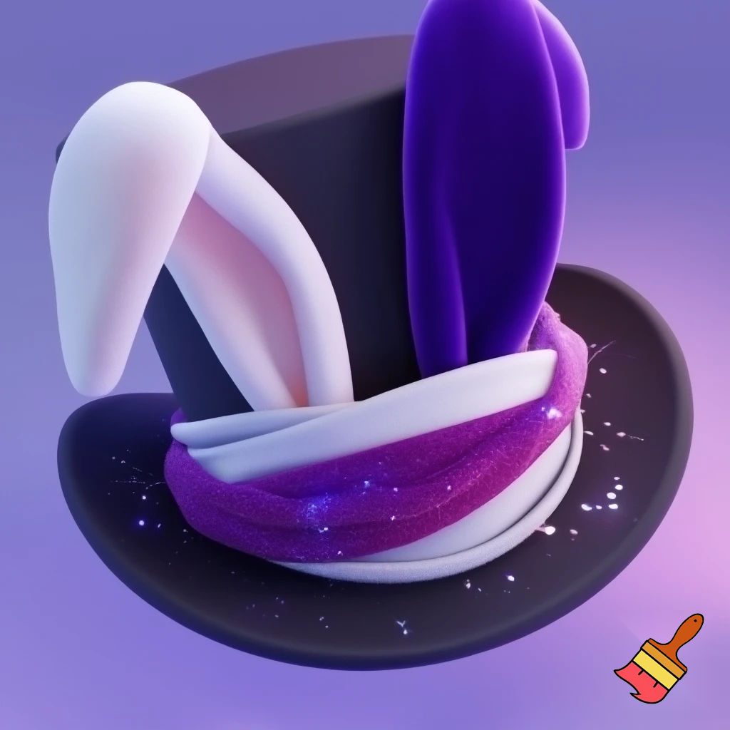 Black top hat with bunny ears velvet white and purple purple and white headband fabric and velvet glitter, purple and pink