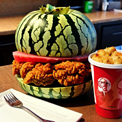 a monster wit kfc and watermelon
