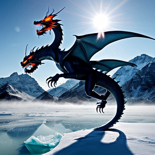 “Dragon made of ice flying over mountains” 
