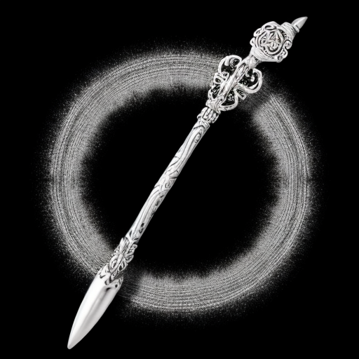 silver and white mystical wand on a solid black background