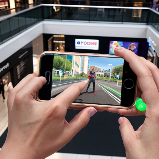 Goretzka play game on apple phone and Vanessa play game on apple phone at the shopping mall 