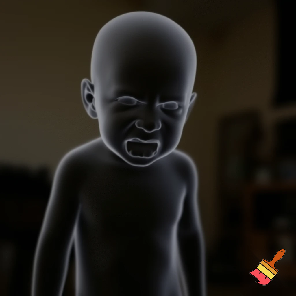 A ghost kid looking mad with no pp