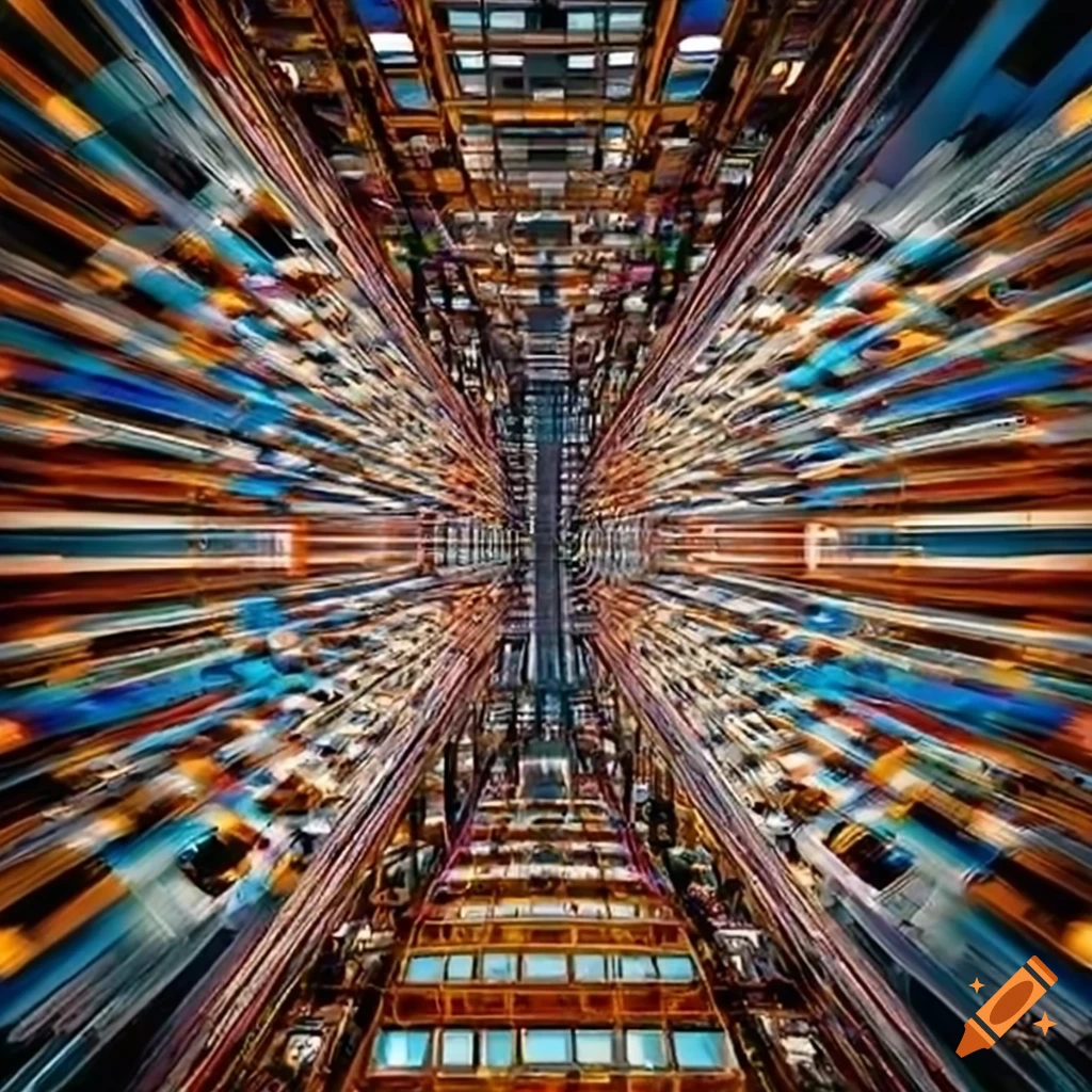 A dizzy world with five-point perspective buildings and hectic cars