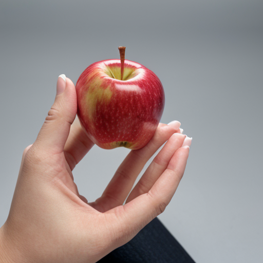 "realistic female hand, open palm facing upward as if holding an invisible apple, top view, fingers slightly curved in a natural holding position, soft natural lighting, plain white background, high detail skin texture, no shadows, isolated hand, photorealistic style, 4k quality"
