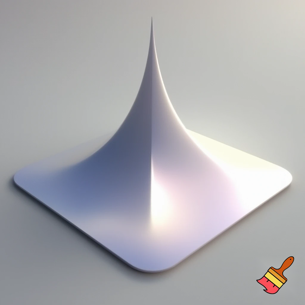 A three-dimensional shape with a flat, plane-like base and four distinct corners. From each edge of the base, a smooth, dome-like curvature gently rises and blends into a continuous, rounded form, giving the shape a harmonious, dome-like appearance."