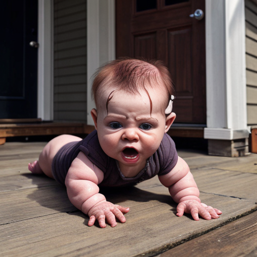 Baby crawler MUTANT DEFORMED grotesque EXPIREMENT UGLY GROSS DISGUSTING OUTSIDE SURROUNDING A HOUSE