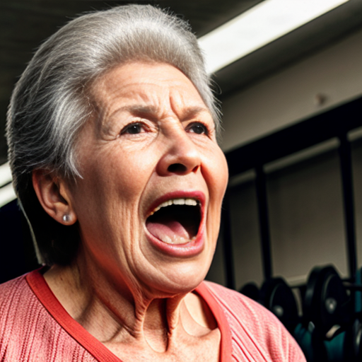 old lady yelling in empty gym