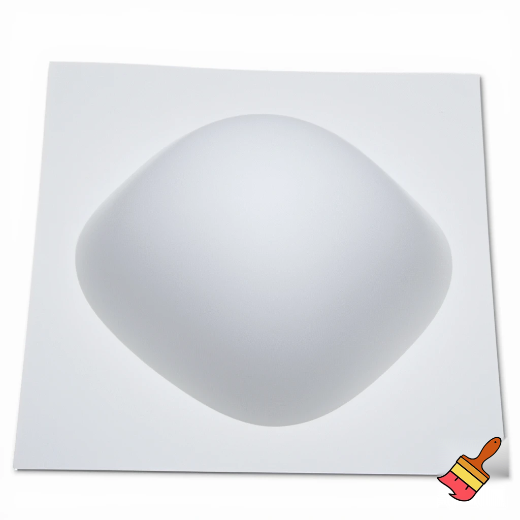 Imagine a flexible, gel-like bowl placed on top of a square piece of paper. The bowl’s material stretches and conforms perfectly to the square edges and corners of the paper, creating a smooth, dome-like shape. The bowl’s surface molds seamlessly to the square outline, resulting in a perfectly fitted, stretched, square shaped dome-like appearance.