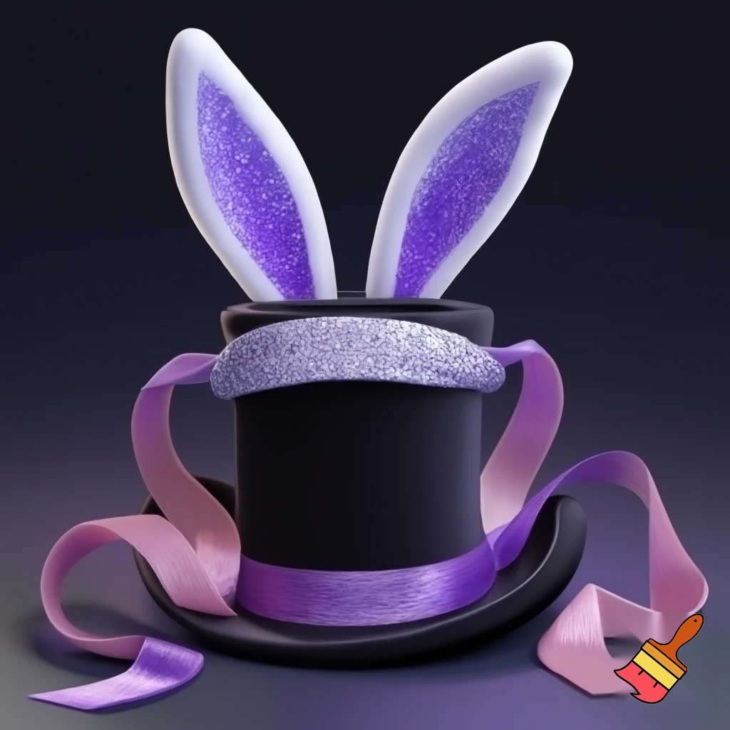Black top hat with bunny ears velvet white and purple purple and white headband fabric and velvet glitter, purple and pink special present true special and delicate velvet white purple Easter bunny is bunny top hat velvet?