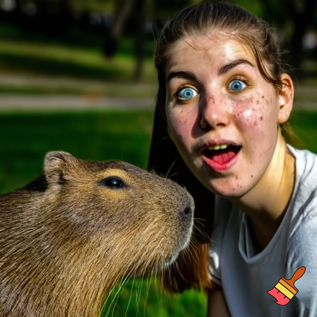 a woman opened her jaw when she see a capybara
